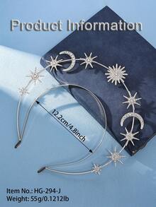 1件装女士时尚奢华太阳女神弹力发箍公主皇冠发饰，适合派对和情人节配饰 - 金色 - 查看 11