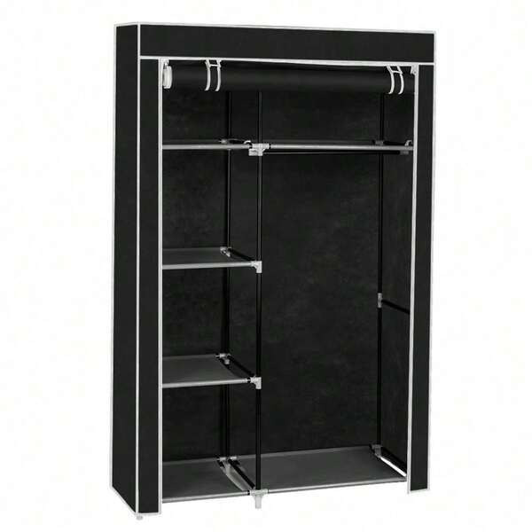 64" Portable Closet Storage Organizer Wardrobe Clothes Rack With Shelves Black