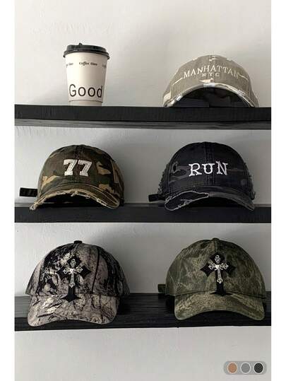 Unisex Camouflage Baseball Cap, Streetwear Adjustable Snapback Hat, Wide Brim Sun Protection, Distressed Denim Soft Top Cap, Suitable For Men And Women