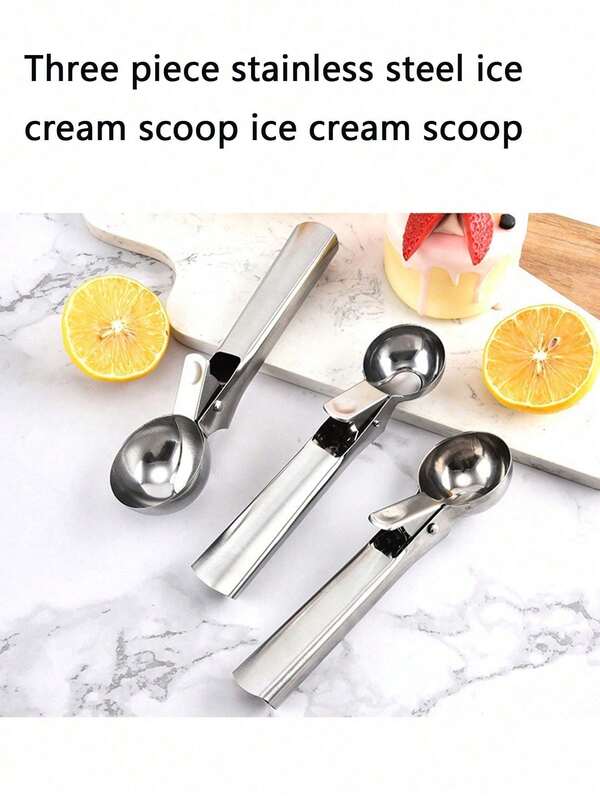 3 قطع ملاعق استانلس ستيل لقطع الآيس كريم والفاكهة، ملعقة لنحت كرات البطيخ، ملعقة فاكهة