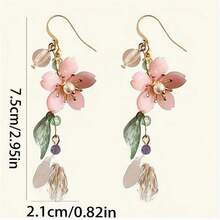 1 Pair Floral Cherry Blossom Pendant Earrings Party Valentine Day For Women Gift Holiday Accessories - Hồng - Xem 3
