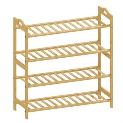 Freestanding Shoe Rack, 4 - Tier Shoe Shelf Stand Hallway, Living Room, Bedroom, Natural Wood