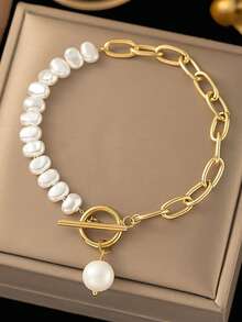 1 pieza Brazalete con colgante de cuentas con cierre de palanca, versátil para uso diario de mujeres, fiestas, accesorio de joyería resistente al agua, regalo para vacaciones