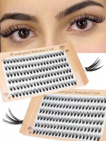 20D DIY Individual Eyelash Extension 120 Cluster Lashes 8/9/10/11/12/13mm C Curl 0.07mm Natural Extension Fake Eyelash Fans, Suitable For Beginners And Home Use