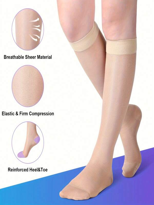 Women's Sheer Compression Socks, 20-30 MmHg Graduated Support, Nylon Blend, Breathable Knee-High Stockings For All Seasons, Knee High Socks 1pair./3pairs