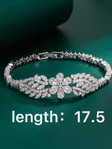 1pc Tylionnejewelry Elegant Platinum Plated Zirconia Bracelet, Luxury Jewelry Gift For Women, Suitable For Parties, Anniversaries, Weddings - Silver - View 5