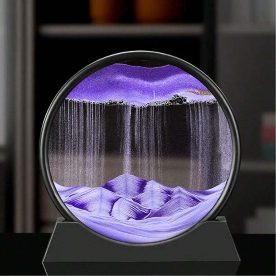 Mobile Sand Art Liquid Movement, 3D Deep-Sea Landscape Color Flowing Sand Decoration, Circular Glass Mobile Sand Art Picture, Relaxation Desk Decoration For Home Office Work (Blue, 7 Inches) - Purple - View 1