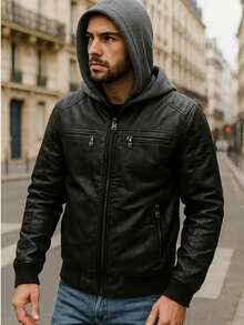 Leather Jacket All Winter Regular Fit - 黑色 - 查看 3