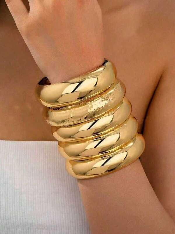 Paquete de 3 pulseras brazaletes anchos de metal martillado, conjunto de pulseras apiladas de joyería gruesa para mujeres