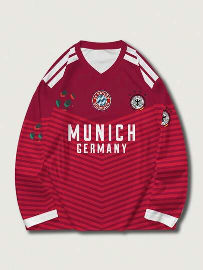 Men's Loose Fit Letter & Number Print Long Sleeve T-Shirt, Classic Football Club Style, Comfortable & Lightweight, Casual Campus & Street Style For Spring, Summer, Autumn