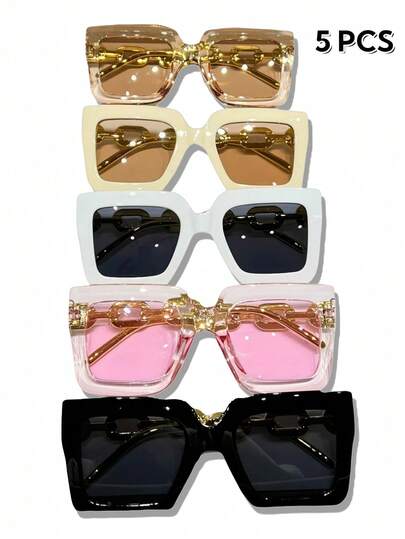 5 قطع نظارات شمسية كبيرة الحجم بطراز رجعي مخصصة لموضة Y2K للاستخدام في الشاطئ والصيف، إكسسوارات للنساء للاستخدام في الشاطئ والعطلات والأنشطة الخارجية والسفر