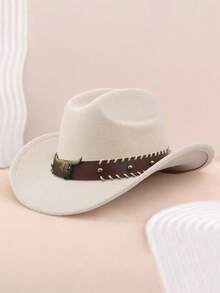 1pc Halloween Western Cowboy Hat, Suitable For Both Men And Women, Soft Wool Felt Hat, Cow Head Belt Buckle Cowboy Hat, Suitable For Back To School Season, Holiday Parties, Daily Leisure, Etc - Style 1 - View 13