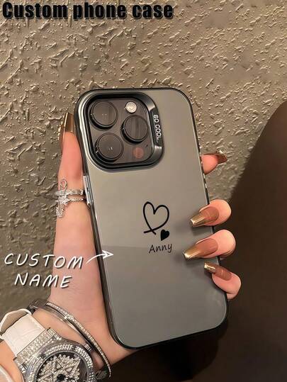 1pc Customized Name Phone Case, Personalized Heart Phone Case, Phone Case With Custom Design, Anniversary Gift, Valentine's Day Gift, Gift, Wedding Gift, Mother's Day Gift, Father's Day Gift, Best Friend Gift, Gift For Mom/Dad, Gift For Boyfriend/Girlfriend, Fits 11 12 13 14 15 16 Pro Max, A14 A15 A55 A56 A34 A5, S23 S24 S25