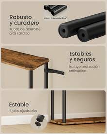 VASAGLE Montaje Súper Rápido sin Herramientas, Estantería de Almacenamiento de 6 Niveles, 23,8 x 60 x 173,4 cm, para Salón, Dormitorio, Cocina, Marrón Rústico y Negro Tinta - País marrón - Ver 4