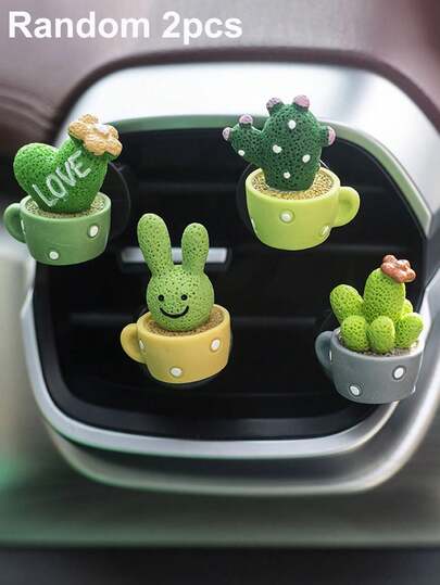 2pcs/Set Creative Cute Potted Plant Car Air Vent Fragrance Diffuser Decor, Car Interior Ornament (Fragrance Not Included)