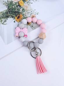 1pc Bowknot Silicone Beaded Colorful Keychain, Tassel Charm Wristlet Keyring, Bag Pendant Accessory, Key Chain, Car Key Anti-Lost Chain, Gift For Friends, Family, Teachers, Back To School Christmas