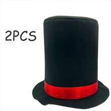 Cappello a cilindro di Lincoln con decorazione in nastro rosso e nero - Cappello da festa in feltro adatto per Ognissanti, Natale, matrimoni, celebrazioni di pensionamento e altre occasioni - Lavare a mano, accessorio da matrimonio, copricapo per le vacanze, design classico, lavorazione raffinata, forniture per eventi di Ognissanti e Natale