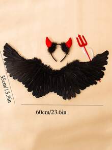 Fairy Angel Wings Back Decoration Halloween Costume White Feather Demon Props Colorful Wing Accessories Decoration - Black - View 9