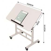Desks With Wheels, 65-87cm Height-Adjustable Mobile Standing Table Overbed Table, 60x40cm Foldable Laptop Table 180 Rotating Table Top For Office Living Room Bedroom - 白色 - 查看 11