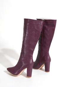 Women's Pointed Toe Chunky Heel Ankle Boots, Fashion Versatile Ankle Boots For Spring, Autumn & Winter - Burgundy - View 10