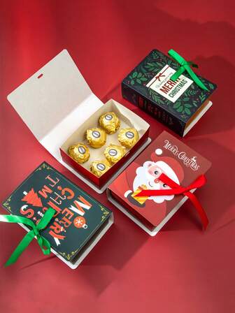 Nueva caja de embalaje de caramelos navideños, caja de papel de regalo de Nochebuena, juego de cajas de caramelos navideños con estilo de serie de libros mágicos, adecuado para empaquetar regalos para fiestas y festivales navideños.