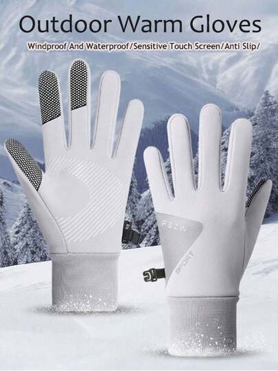 1 Paar Herbst- und Winterhandschuhe für Herren und Damen, wasserdichte Touch-Screen-fähige reflektierende Warme Handschuhe, hergestellt aus Polyesterfaser und wasserdichtem Gewebe, in mehreren Farben erhältlich, einfacher Sporthandschuh-Stil, warm, windundurchlässig und kältebeständig, rutschfeste Handfläche, Schnallenverschluss, Samt-Futter, geeignet für Radfahren, Angeln, Skifahren und Wandern. Schneehandschuhe