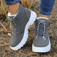 Super Warm Winter Boots - Non-Slip Thick Sole, Polar-Grade Warmth, Low Heel, Round Toe, Solid Color Simple Design, Suitable For Outdoor Hiking, Artificial Leather Upper, PU Sole, Fabric Lining, Hiking Boots - Xám - Xem 3