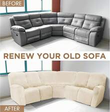 Peryiter 7 Pcs L Shape Sectional Recliner Sofa Covers 5 Seat Sectional Couch Covers Milk Silk Velvet Stretch Reclining Sofa Slipcover Furniture Protector For Living Room(Dark Gray,Milk Silk)