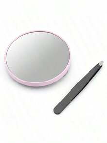 1pc 30X Magnifying Makeup Mirror With Tweezers - 3.5 Inch Portable Travel Makeup Mirror For Eyebrow Trimming, Portable Round Hand Mirror With 2 Suction Cups For Wall Mounting,Portable Mini Cosmetic Mirror, Use For Makeup Application, Eyebrow Trimming