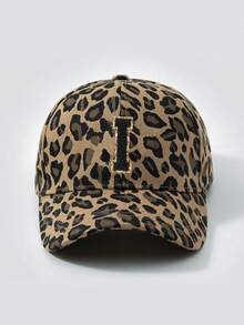 1pc Adjustable Black 26 Letter Leopard Print Baseball Cap, Outdoor Sun Protection Casual Hat Suitable For Travel, Beach, Unisex For Men And Women, Youth - Dark Leopard - View 26