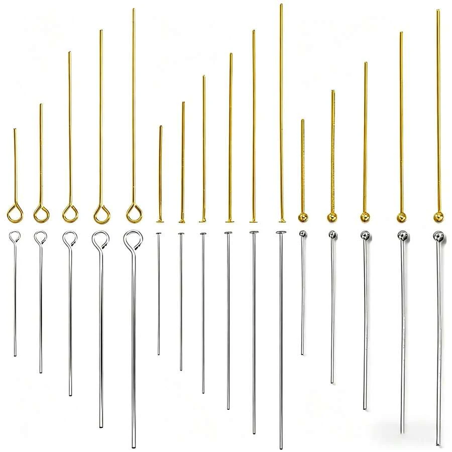 50/100件304不锈钢18k镀金头针DIY珠宝配件耳环珠眼针平头针珠宝制作材料女士不锈钢珠宝制作头针 - 彩色 - 查看 1