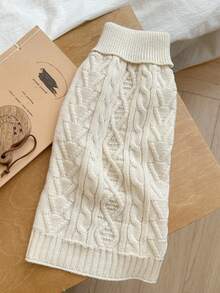 Solid Color Cable Knit Sweater, British Style Pet Clothing For Autumn/Winter, Cable Solid Color Turtleneck Dog Sweater, Cat Dog Pet Sweater