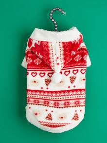 EOO 1pc Pet Hoodie Sweatshirt, Warm & Cozy Christmas Design For Small Dogs & Cats, Fashionable & Cute Fleece Outfit, Suitable For Autumn/Winter - Red and White - View 1