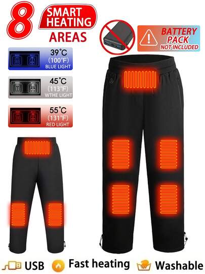 Pantalon long chauffant casual pour hommes de couleur unie avec 8 zones de chauffage, contrôle unique, protection thermique pour l'hiver
