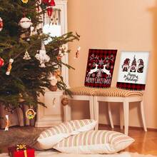 6PCS Christmas Red And Black Buffalo Plaid Gnome, Christmas Tree, Snowman, And Reindeer Truck Chair Cover, Made Of Double-Sided Linen Polyester, Removable And Easy To Clean, Suitable As A Christmas Table Chair Decoration And Protector For Family Gatherings