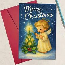 1 pièce Carte de vœux de Noël mettant en scène un charmant ange allumant des bougies, parfaite pour souhaiter de joyeuses fêtes à la famille, aux amis et aux êtres chers. Idéale pour les célébrations festives et les cadeaux. Enveloppe + Carte de vœux