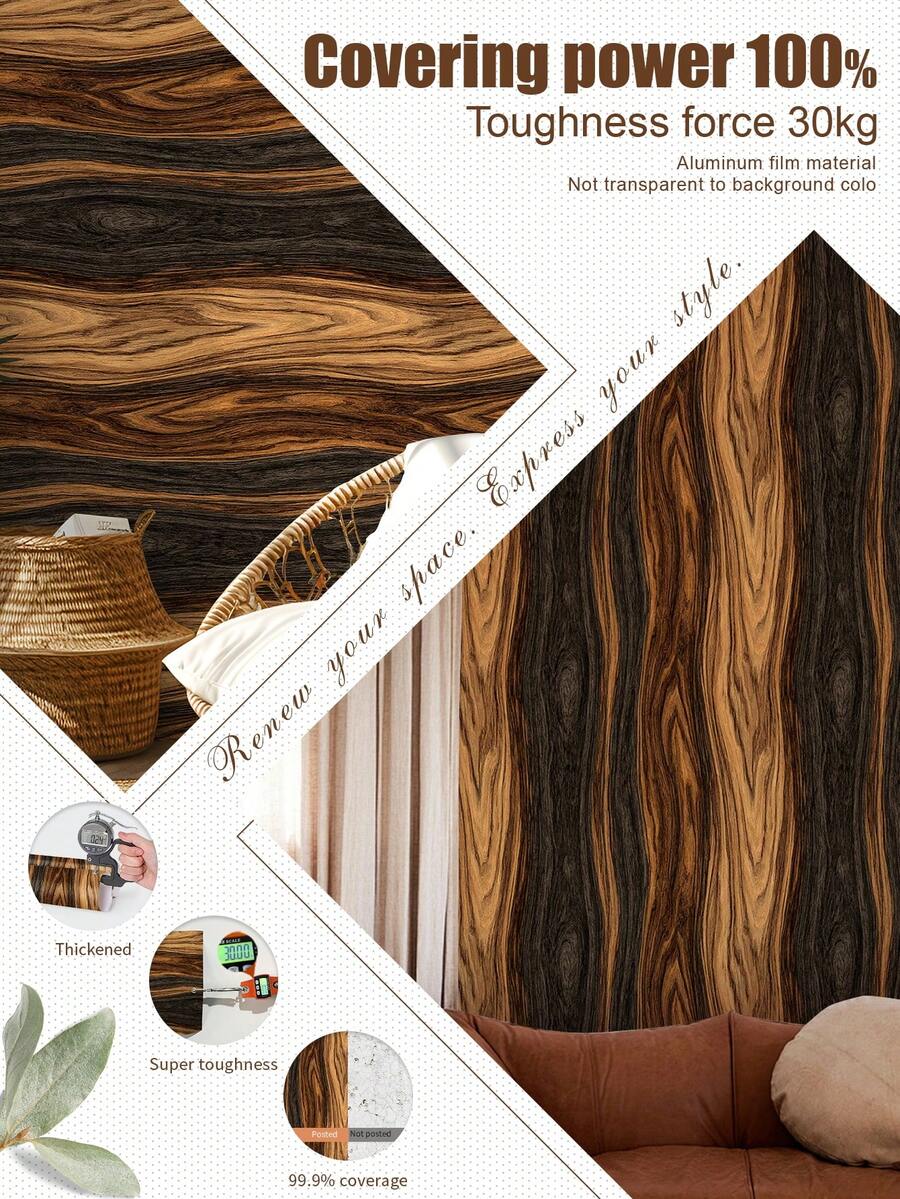1 Roll 1m/3m/5m Vintage Brown Textured Geometric Art Style Wallpaper, Suitable For Home Renovation, Room Decor, Cabinet Refurbishing, Bathroom Decor, Vinyl Wall, Aluminum Foil Wallpaper, Non-Transparent, Covering Stains, Flexible And Tear-Resistant, Easy To Clean, Self-Adhesive Wallpaper Wall Paper Wall Stickers Wall Decor Wallpaper Peel And Stick