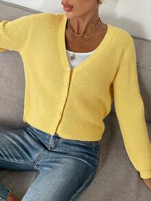 2025 Autumn And Winter Casual Daily Solid Color Button Knitted Cardigan