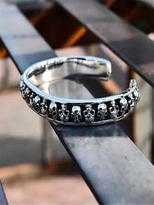 Gothic Style Skull Punk Bracelet, Vintage Alloy Open Cuff Bracelet, Handmade Jewelry Party Favorite