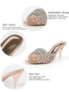 Women High Heel Sandals, Comfortable Transparent Glamorous Rhinestone, Suitable For Party And Gathering Valentines - Champagne - View 9