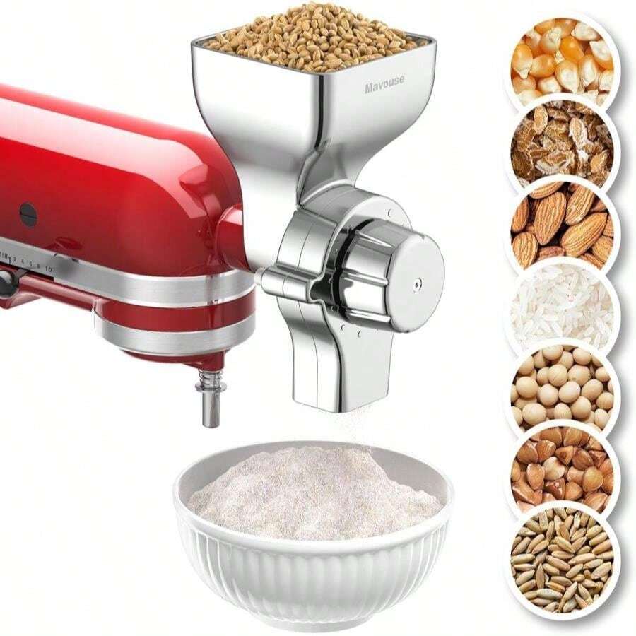 All Metal Grain Mill Attachment For Kitchenaid Stand Mixer, 12 Levels Flour Mill Grinder For Home, Fit For Grinding Wheat, Corn, Oats, Buckwheat,Millet And Other Cereals - 白色 - 查看 1