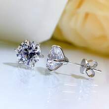 1ct Moissanite Earrings For Women Wedding Fine Jewelry S925 Sterling Sliver Plated 18k White Gold Stud Earring