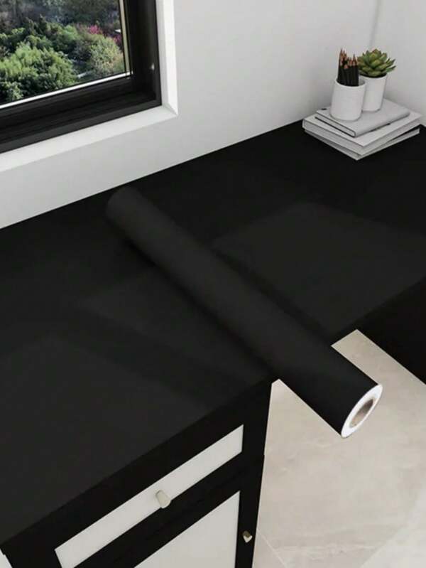 1 Roll PVC Wall Paper Modern Solid Color Black Wall Adhesive Roll For Home Of Marble Solid Color Contact Paper With Brown White Thickened Peeling And Pasting Self-Adhesive Vinyl Film Furniture Decoration Renovation PVC Material Waterproof And Oil Resistant Peelable Sticker