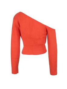 Sweater Rajut Kasual Seksi Wanita Model Bahu Terbuka, Musim Semi/Musim Gugur/Musim Dingin - Jeruk - View 3