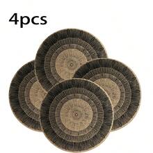 1 pièce-8 pièces Sets de table ronds rayés en jute, sets de table ronds noirs vintage, sets de table à motif de lignes, sets de table ronds de style moyen-oriental, convient pour restaurant, fête, décoration de mariage