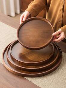 1pc Walnut Round Tea Tray, Suitable For Snacks, Desserts, Cookies, Tea, Appetizers, Home Gatherings, Festivals, Birthdays