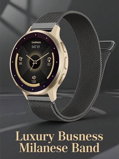 18mm 20mm 22mm Metal Band Compatible With Garmin Smartwatch, Stainless Steel Mesh Strap For Vivomove 3S/Style/Luxe/Sport//3, Vivoactive 5/6/4/4S/3, Venu 3S/3/2S/2/2 Plus/Sq/Sq 2, Forerunner 35/45/45S/55/245/255/255S/265/265S/645/735XT/745/935/945/945 LTE/965, Fenix 5/5 Plus/6/6 Pro/7 Series, Epix Gen2, Instinct 1/2, Enduro/Enduro 2, Approach S12/S40/S42/S62, Descent Mk1/Mk2/Mk2i/Mk3 Watch Bands For Women Men