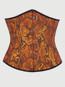 Vintage Jacquard Lace-Up Back Fishbone Corset Bustier Top, Fashionable Outerwear Waist Cincher Bodysuit, New Year Party, Valentine's Day, Holiday Tops, St. Patrick's Day Outfit, Halloween Costume