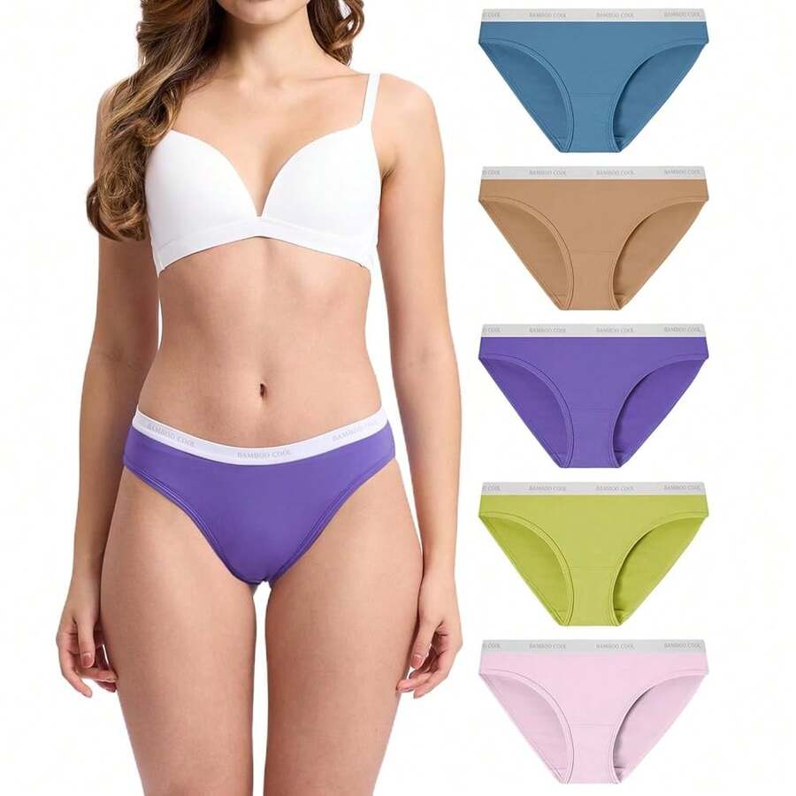 BAMBOO COOL Womens Underwear Soft Bikini High Cut Panties Stretch Moisture Wicking Panties For Women, 5-Pack-3507 - 多色2 - 查看 1
