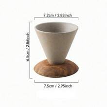 1 ceașcă de cafea ceramică groasă, lucrată manual, cu cioc mare de turnare, formă de pâlnie și suport de pahare din lemn natural, pentru utilizare în cafenele de lux, acasă, birou, potrivită ca și cadou